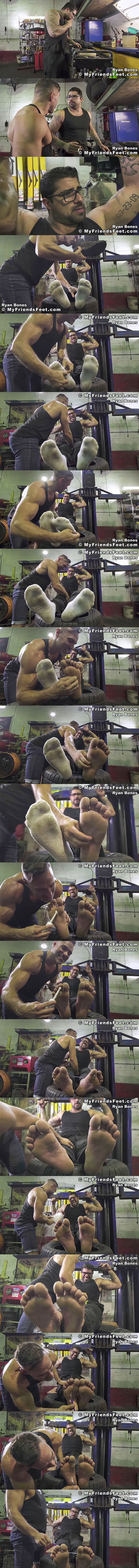 Myfriendsfeet - Canadian straight beefcake, masculine mechanic Ryan Bones (aka Alex Duca or Giuliano) gets his sensitive thighs and manly feet tickled by Manuel Skye in the garage 02