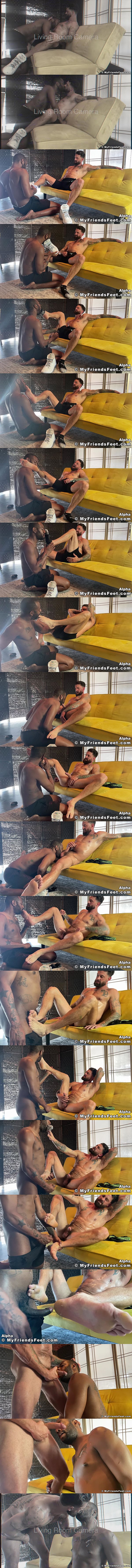Myfriendsfeet - black porn star August Alexander worships masculine stud Alpha Wolfe's socks and size 13 bare feet before they cum in Alpha's Big Feet Worshiped 02