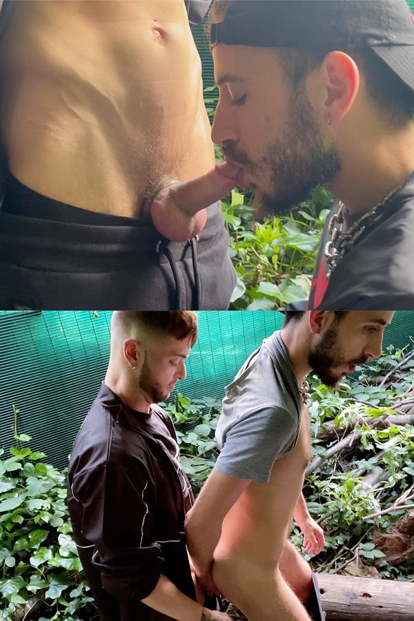 Rawroadnation - tattooed jock Koby Lewis barebacks Portus' tight ass outdoors before he breeds Portus with his sticky load in Daytime BB Dick In The Park 01