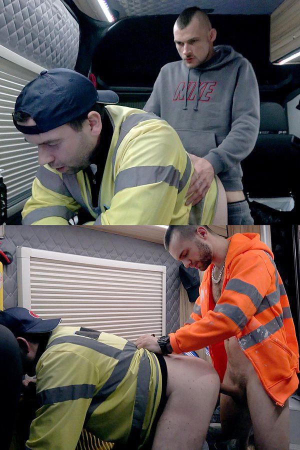 Rawroadnation - construction workers Tony Parker and Mikey Lee bareback and creampie an anonymous truck driver in Frothed Up Cum-Bucket Double Filled With Whizz Dripping Cocks 01