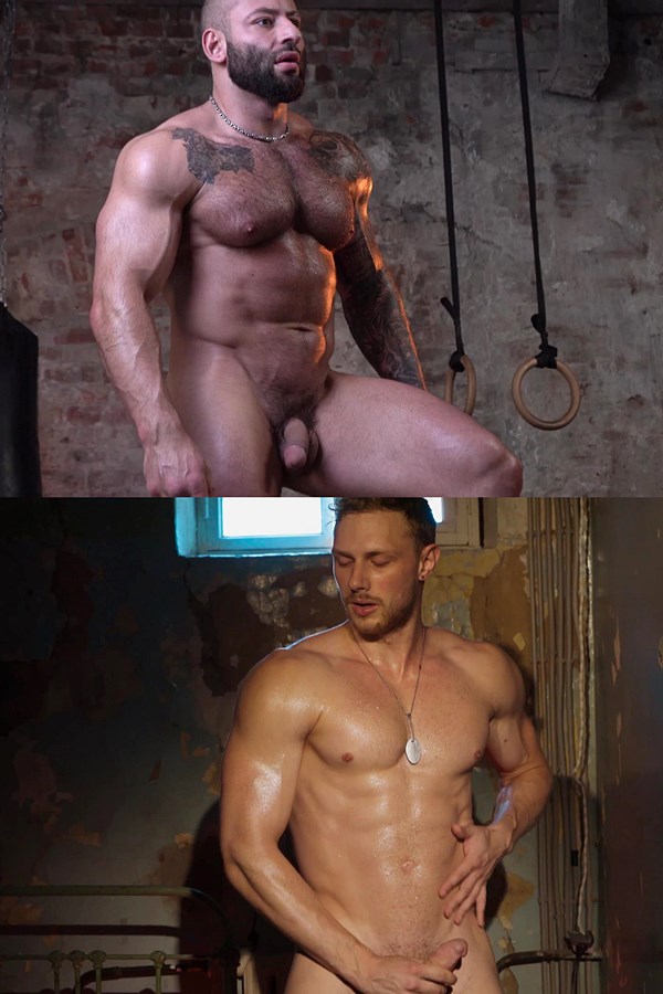 Theguysite - macho straight beefcake Adrenalin and hung Russian bodybuilder Fedor work out naked before they milk their creamy loads out of their hard cocks 01