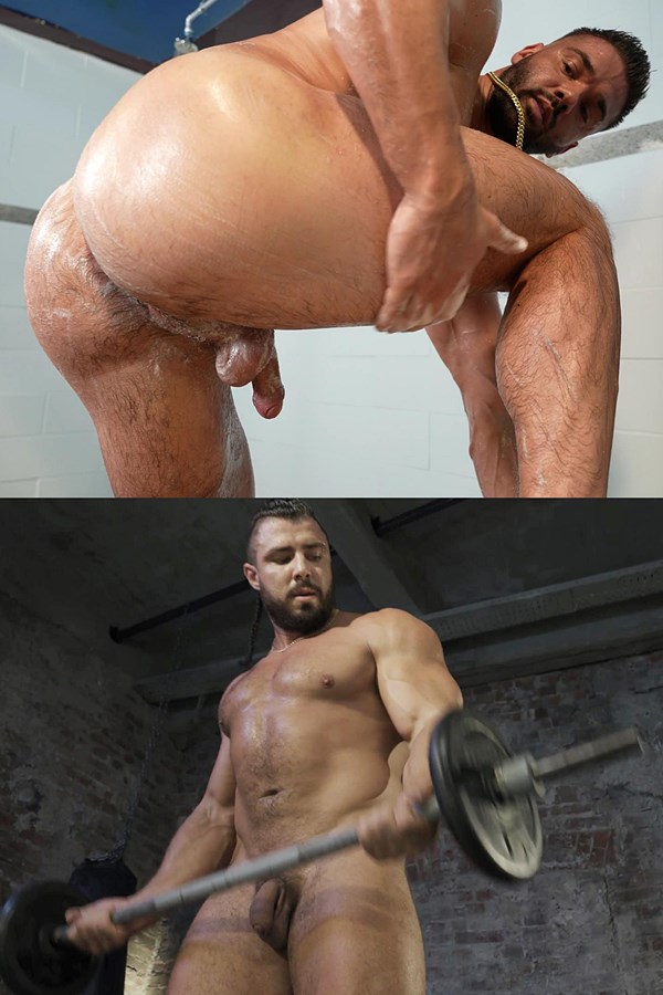 Theguysite - Hot newcomers, sexy beared muscle hunk Riko and macho Russian bodybuilder Ruslan pose their naked muscular bodies before they shoot their white jizz 01