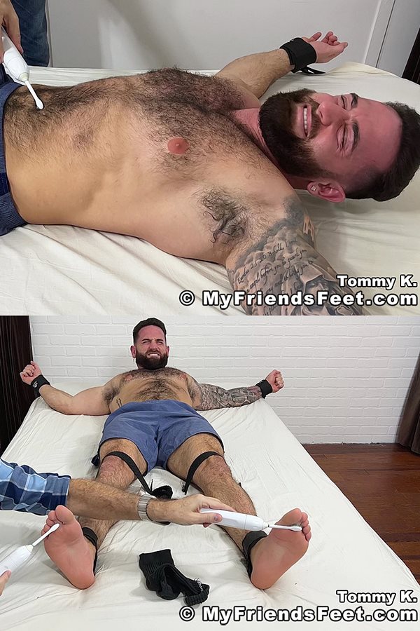 Myfriendsfeet - masculine hairy straight male model Tommy B (aka Tommy K, Tommy Scala or Johnny Greco) explores his kinky side and gets tickled for the first time on camera 01