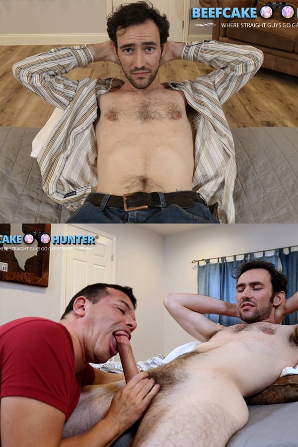 Beefcake Hunter - lean fit hairy straight handyman Arnold gets serviced, sucked and jerked off by a man for the first time 01