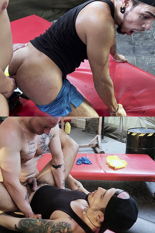 Raw Road Nation - thick-cocked, masculine construction worker Liam Branagh barebacks inked latino gay porn model Leo Bulgari 01