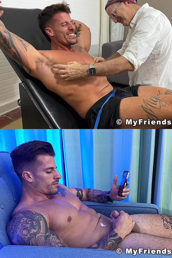 My Friends Feet - handsome inked Italian straight guy Tony Eagle gets tickled before Tony strokes a load out of his hard cock 01