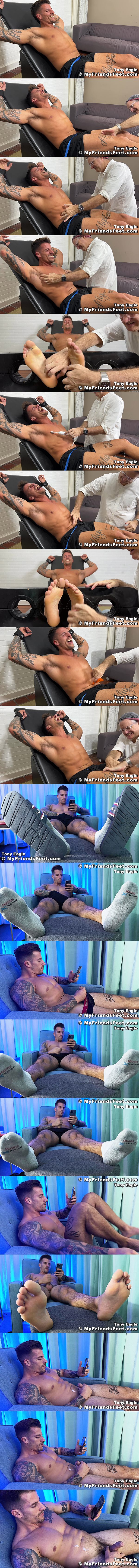 My Friends Feet - handsome inked Italian straight guy Tony Eagle gets tickled before Tony strokes a load out of his hard cock 02