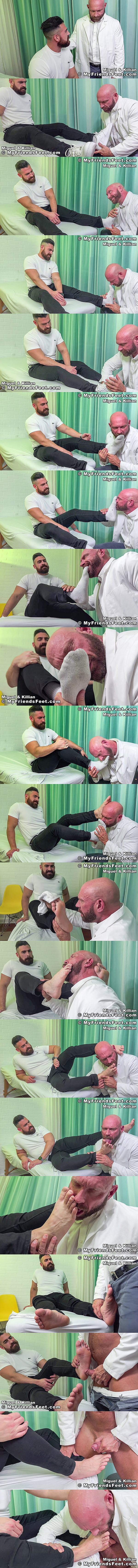 My Friends Feet - foot master Killian Knox worships macho bearded straight hunk Miguel's feet before he cums on Miguel's feet 02