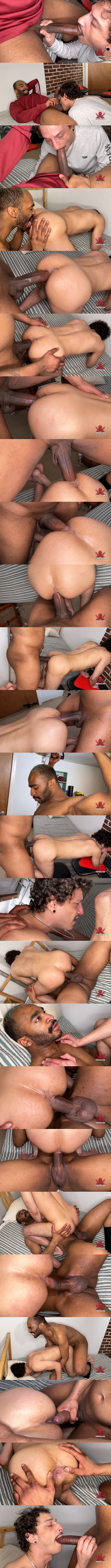 Tim Fuck - big cocked black muscle stud, BBC Ashton Ducati creampies latino gay porn model Nico Wild in an interracial scene 02