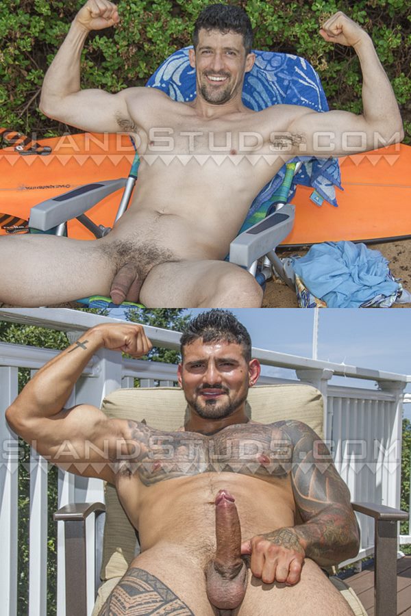 Island Studs - masculine, hung Italian straight surfer Hugo and tattooed latino bodybuilder Rigo jerk off on camera for cash 01