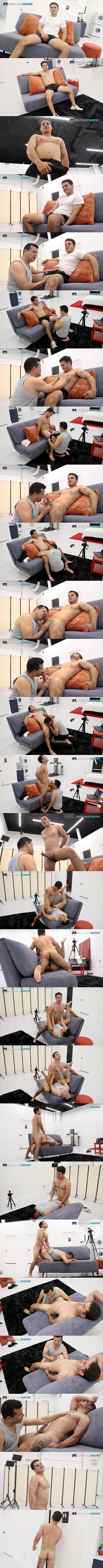 Beefcake Hunter - muscular straight bartender fucks Victor's beefy ass before Victor jerks the cum out of Mauricio's hard cock 02