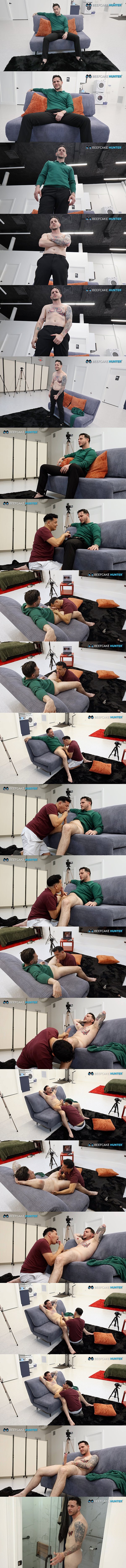 Beefcake Hunter - inked straight salesman Renzo gets sucked and jerked off by a guy for the first time in Hung Beefcake Renzo 02